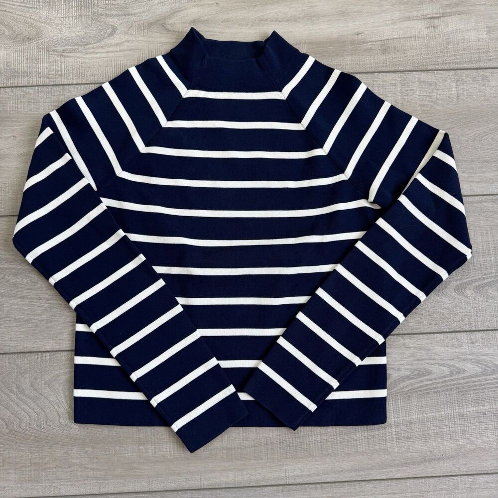 Lauren Ralph Lauren Black & White Striped Mock Neck Raglan Sleeve Sweater size M